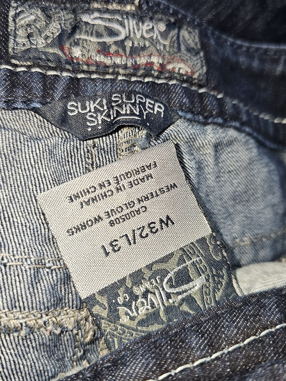 Silver Suki Skinny Jeans Womans Size 32 Dark Wash Denim Pants White Label Logo - Picture 3 of 6